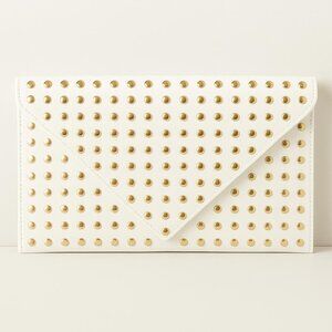 White Envelope Clutch with Gold Stud Accents – Glam Party Purse